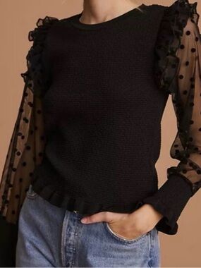 🖤 Maeve by Anthropologie Black Ruffle Sweater